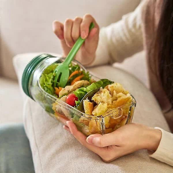 NEW Salad Container with Sauce Dressing Container, Vertical Layered Salad Container with Built-in Bowl, Portable Leak-Proof All-in-One Salad Box