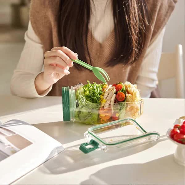 NEW Salad Container with Sauce Dressing Container, Vertical Layered Salad Container with Built-in Bowl, Portable Leak-Proof All-in-One Salad Box
