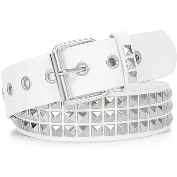 Punk Rock Nub Belt with Rivets Metal for Men Women NY-White