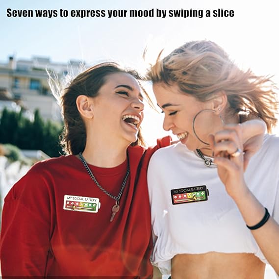 2 pcs MY SOCIAL BATTERY, Funny Social Mood Brooch Pin for 7 Days, Pin Funny Social Battery Brooch Badge Mood Pin Badge Cute