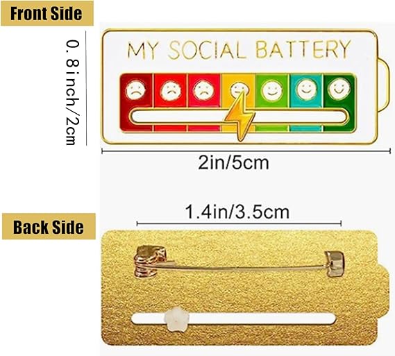 2 pcs MY SOCIAL BATTERY, Funny Social Mood Brooch Pin for 7 Days, Pin Funny Social Battery Brooch Badge Mood Pin Badge Cute