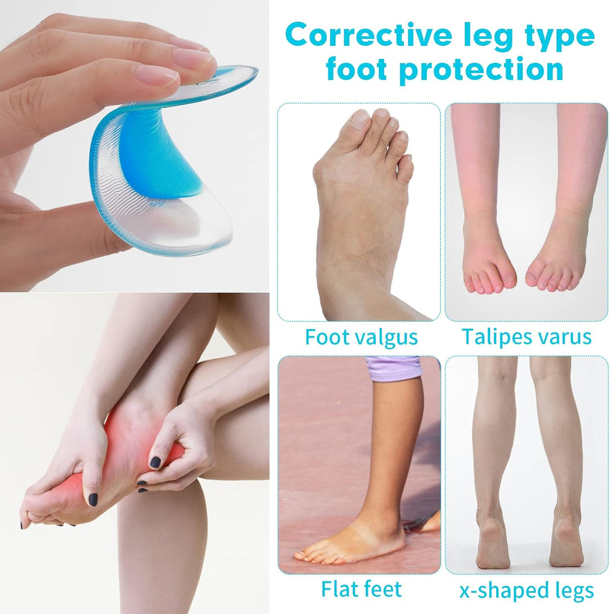 Orthopedic Gel Insoles 3 Pairs for Arch Support Plantar Fasciitis Silicone Shoe Inserts