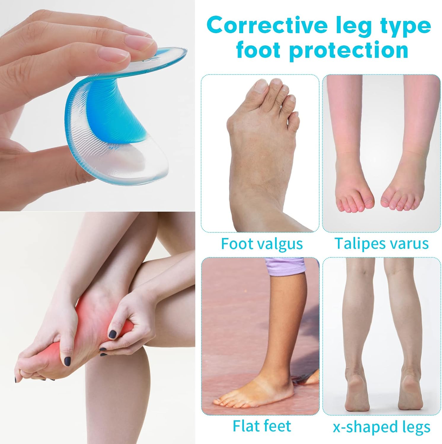 Orthopedic Gel Insoles 3 Pairs for Arch Support Plantar Fasciitis Silicone Shoe Inserts