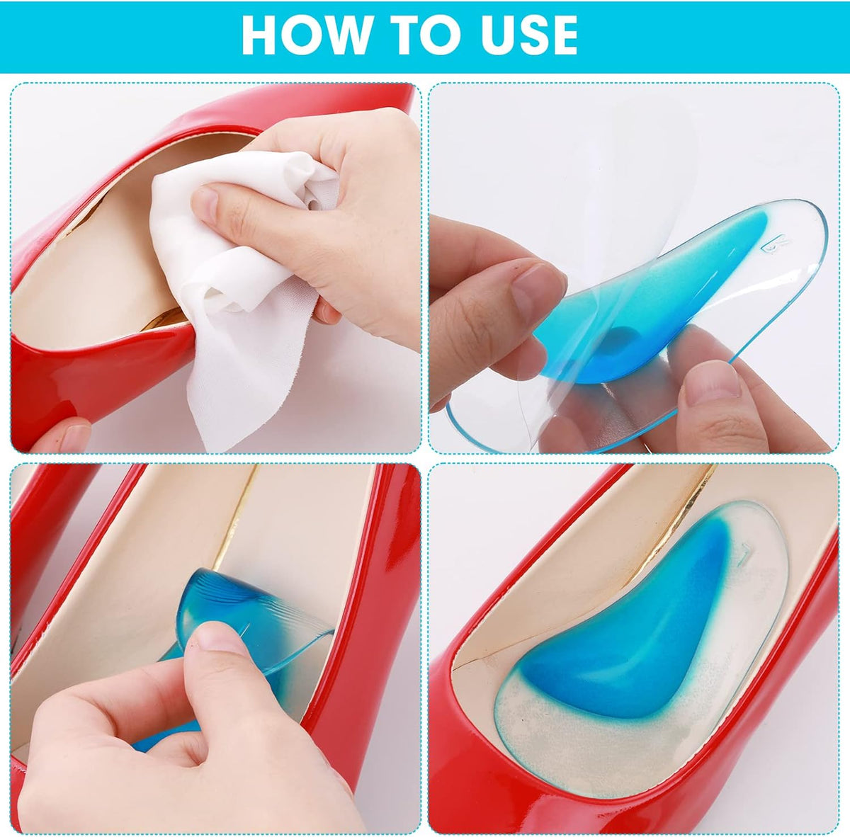 Orthopedic Gel Insoles 3 Pairs for Arch Support Plantar Fasciitis Silicone Shoe Inserts