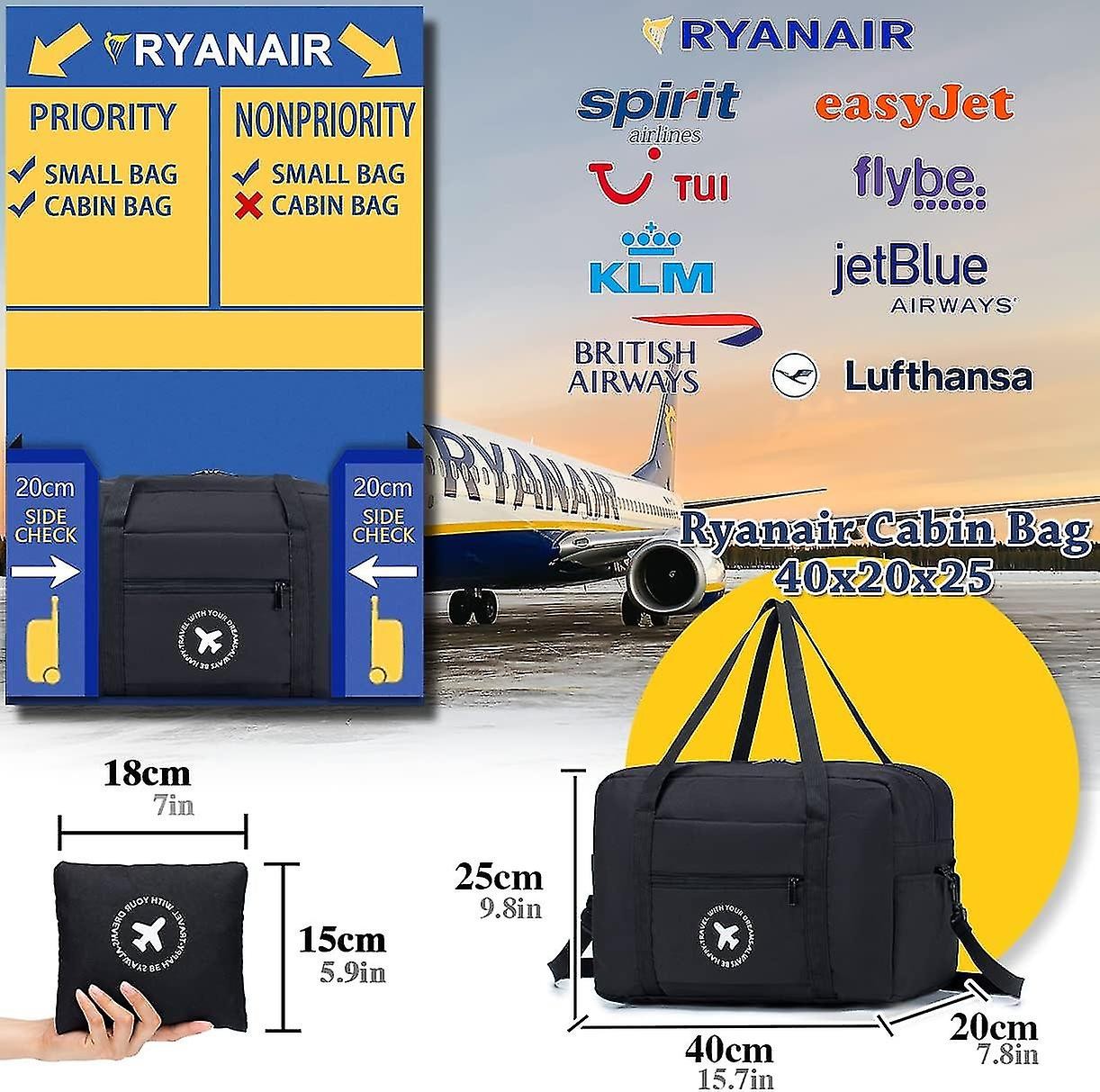 Cabin Bag 40x20x25cm for Ryanair Approved Size Foldable Bag Travel Bag Under Seat Luggage Holder-Xin