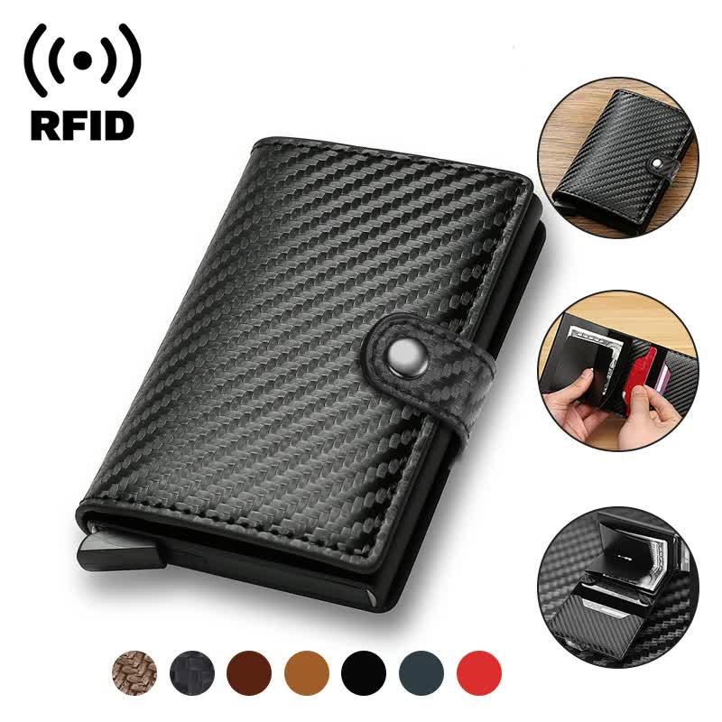 Carbon Fiber Credit Card Holder Wallet Men RFID Smart Metal Thin Slim Pop Up Minimalist Wallet Small Black Wallet Metal Vallet Carbon Bronze