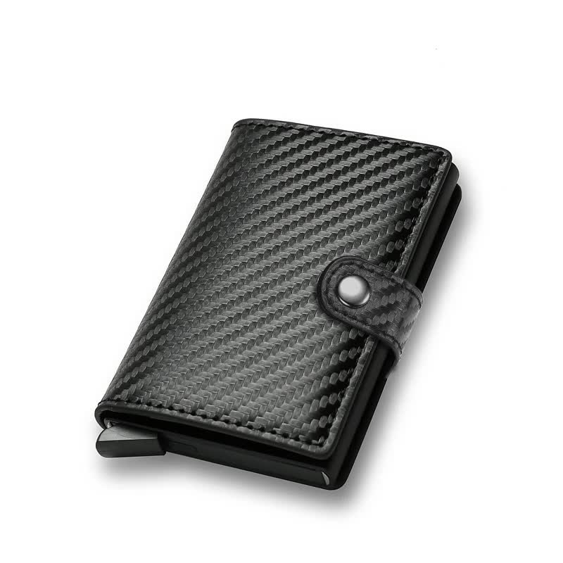 Carbon Fiber RFID Wallet for Men Metal Thin Slim Pop Up Minimalist Small Black Credit Card Holder Compatible with Most Cards