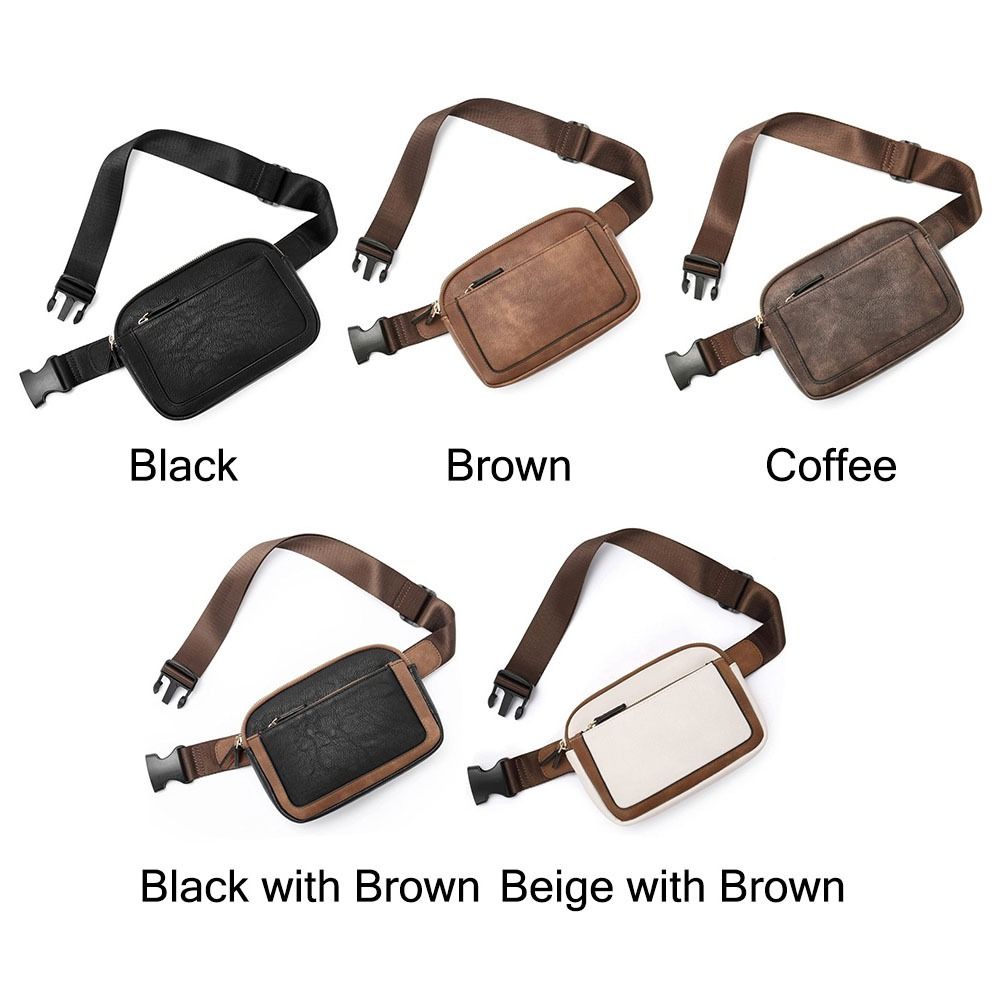 Women's Brown PU Leather Crossbody Waist Belt Bag Travel Fanny Pack