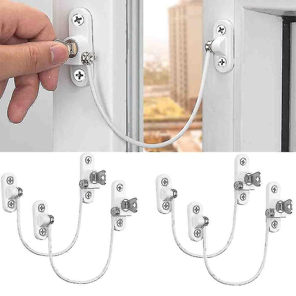 4 pcs Window Limiter, Window Stopper, Childproof Window Lock, Window Lock, Door Lock - White