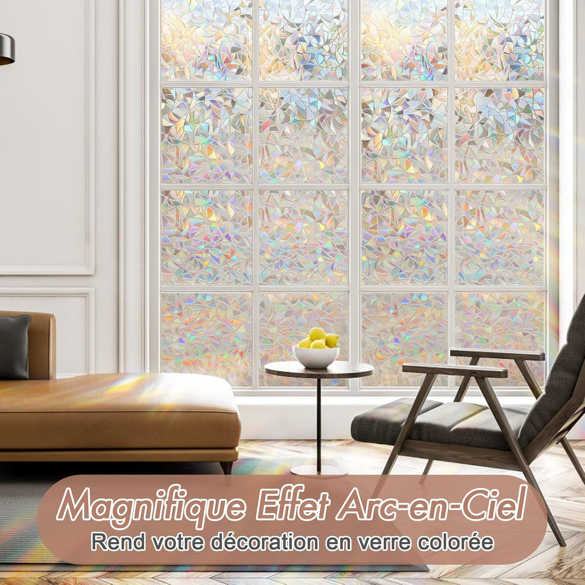 Electrostatic Window Film Anti Glare Anti UV 45x200cm Rainbow 3D Decorative