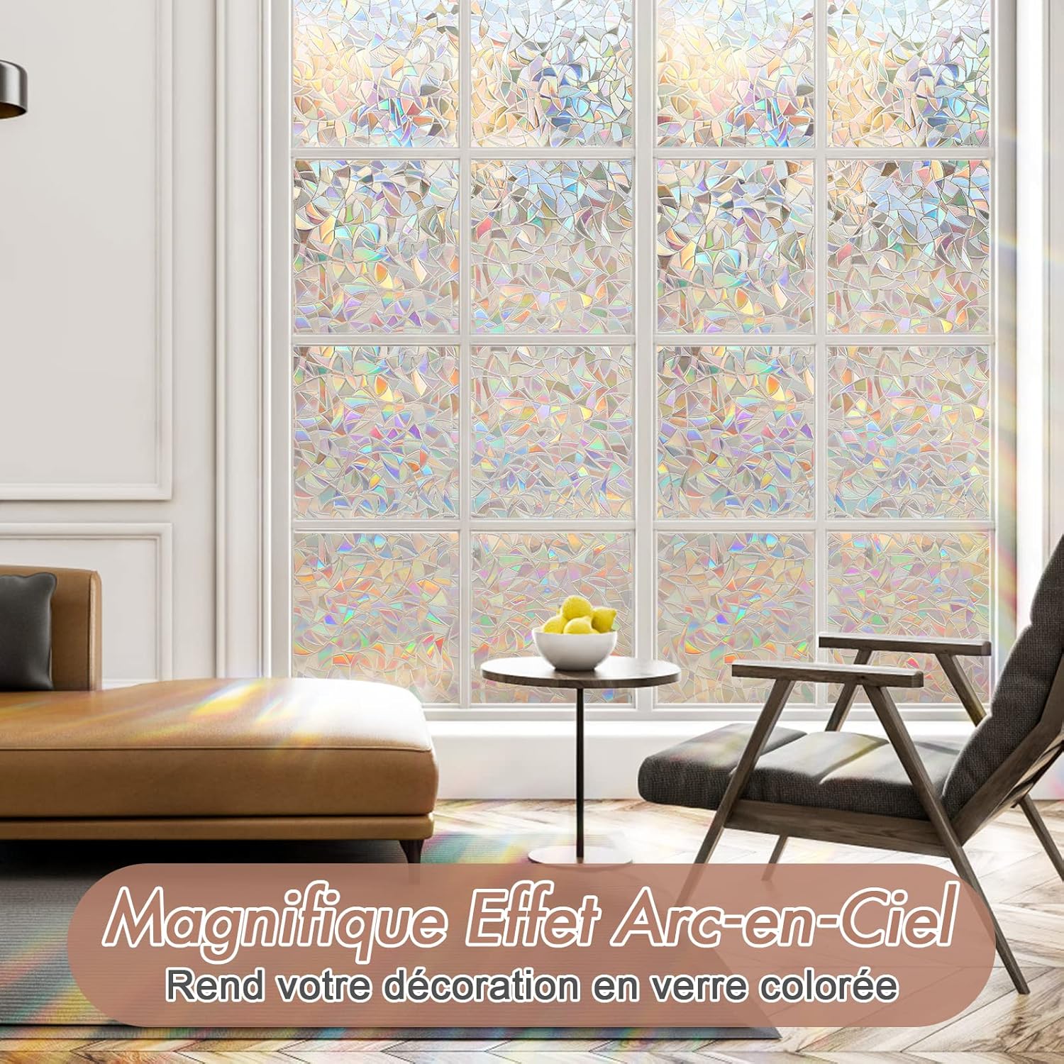 Electrostatic Window Film Anti Glare Anti UV 45x200cm Rainbow 3D Decorative