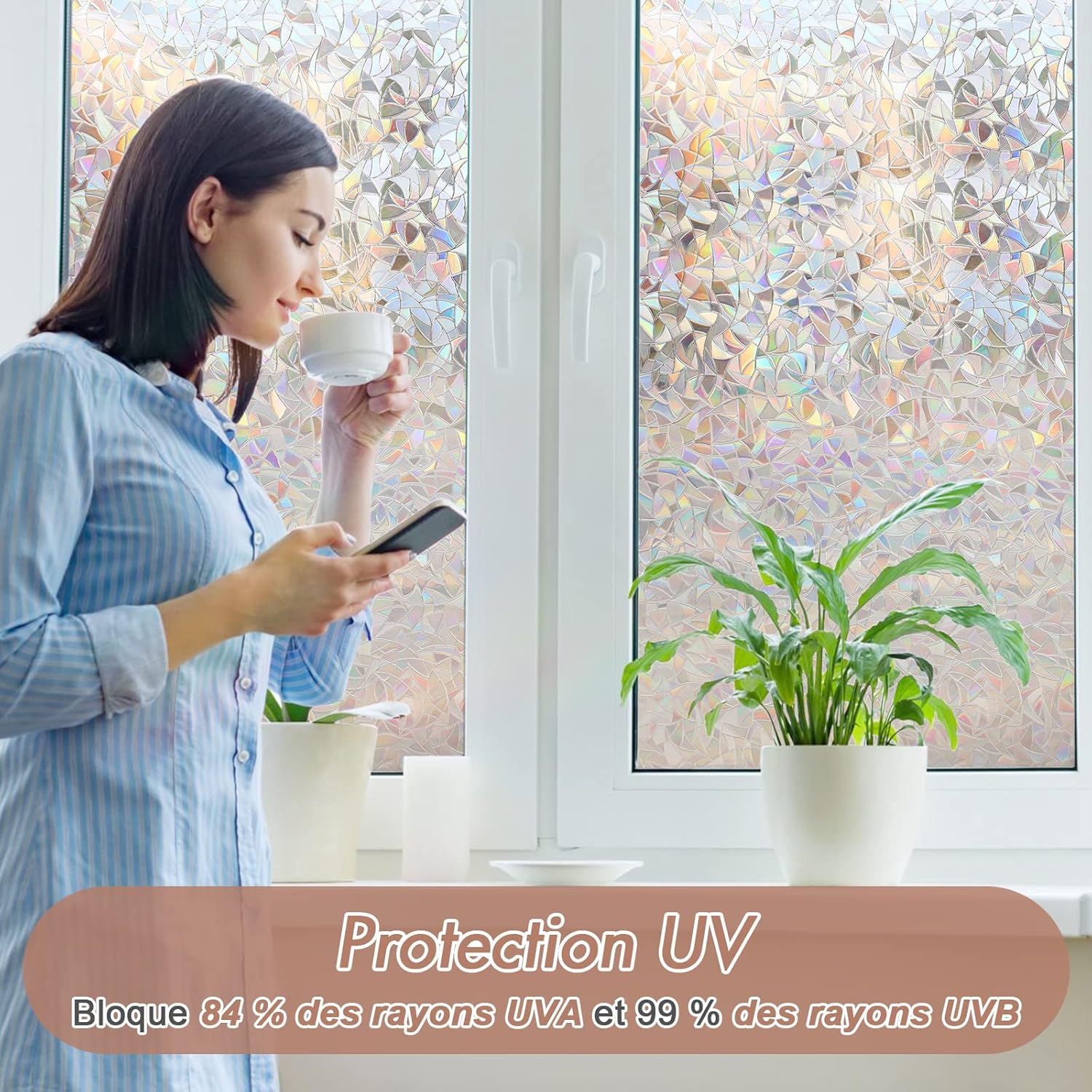 Electrostatic Window Film Anti Glare Anti UV 45x200cm Rainbow 3D Decorative