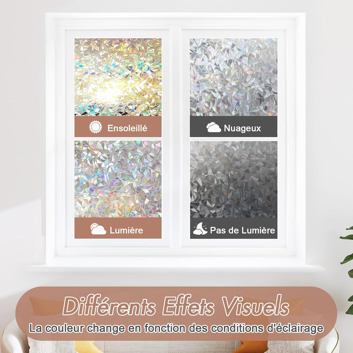 Electrostatic Window Film Anti Glare Anti UV 45x200cm Rainbow 3D Decorative