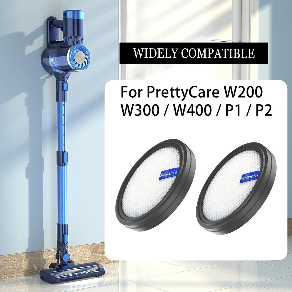 x Replacement Filter for PrettyCare W200/W300/W400/P1/P2 Vacuum Cleaner, Washable.