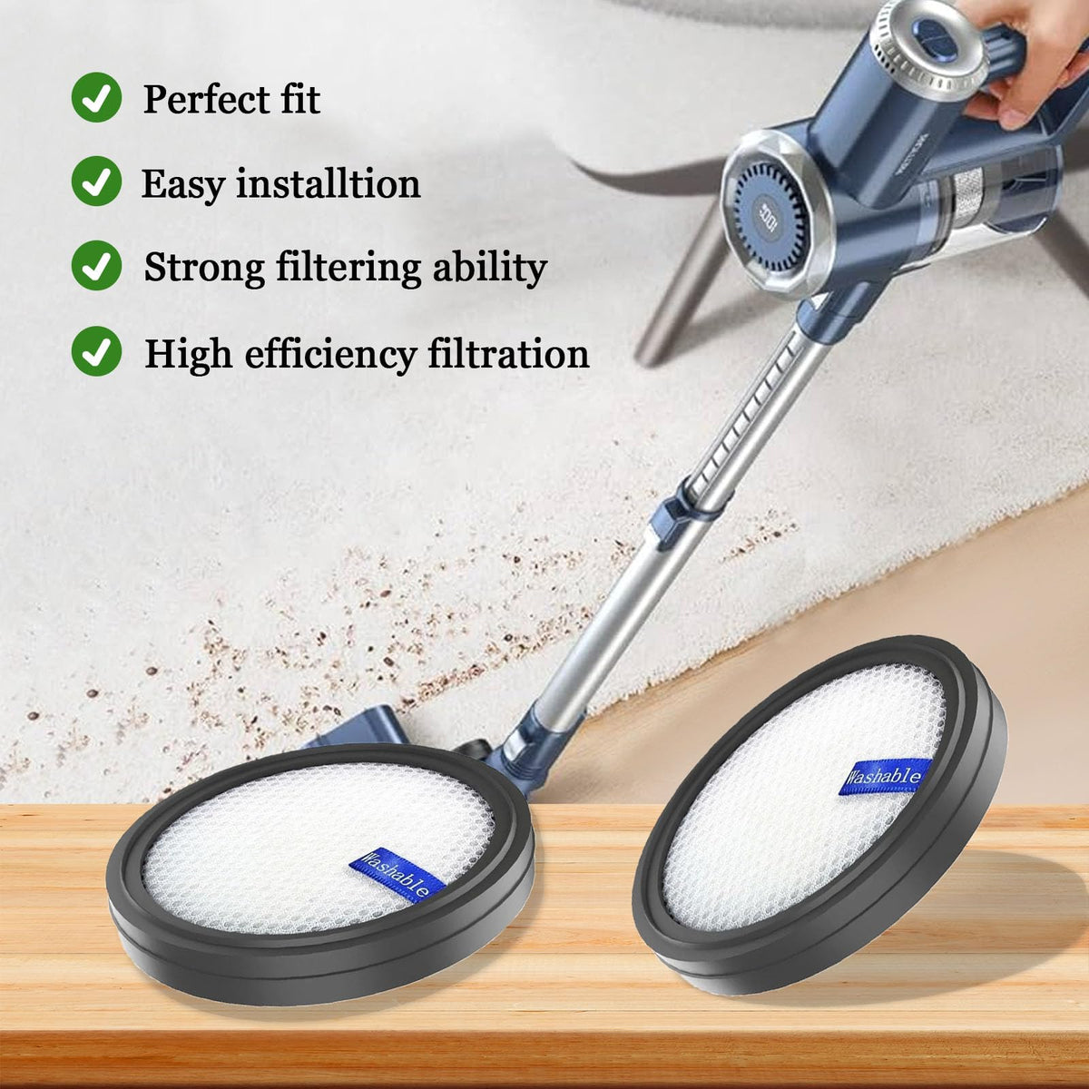 x Replacement Filter for PrettyCare W200/W300/W400/P1/P2 Vacuum Cleaner, Washable.