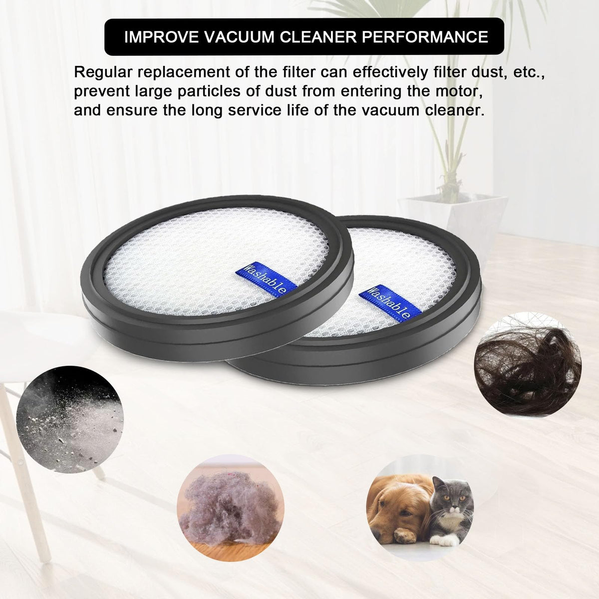 x Replacement Filter for PrettyCare W200/W300/W400/P1/P2 Vacuum Cleaner, Washable.