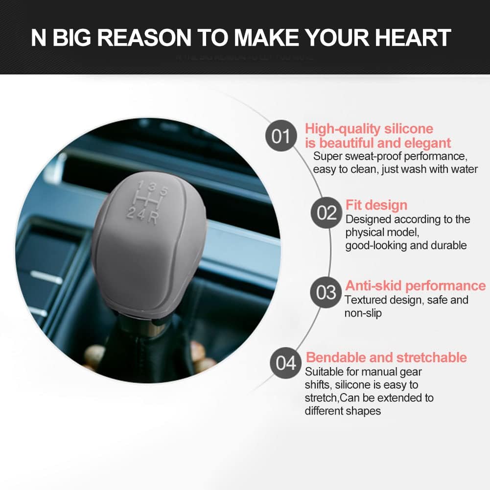 Car Silicone Gear Shift Knob Covers Black Grey 2 Pack 6-Speed Compatible with Various Models
