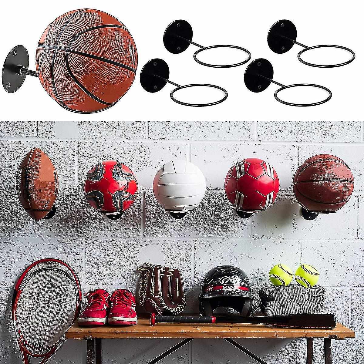 3pcs Wall Mounted Ball Rack Iron Basketball Storage Display Holder Football Rugby Hanging Rack Space Saving - Perfect Black 3pc