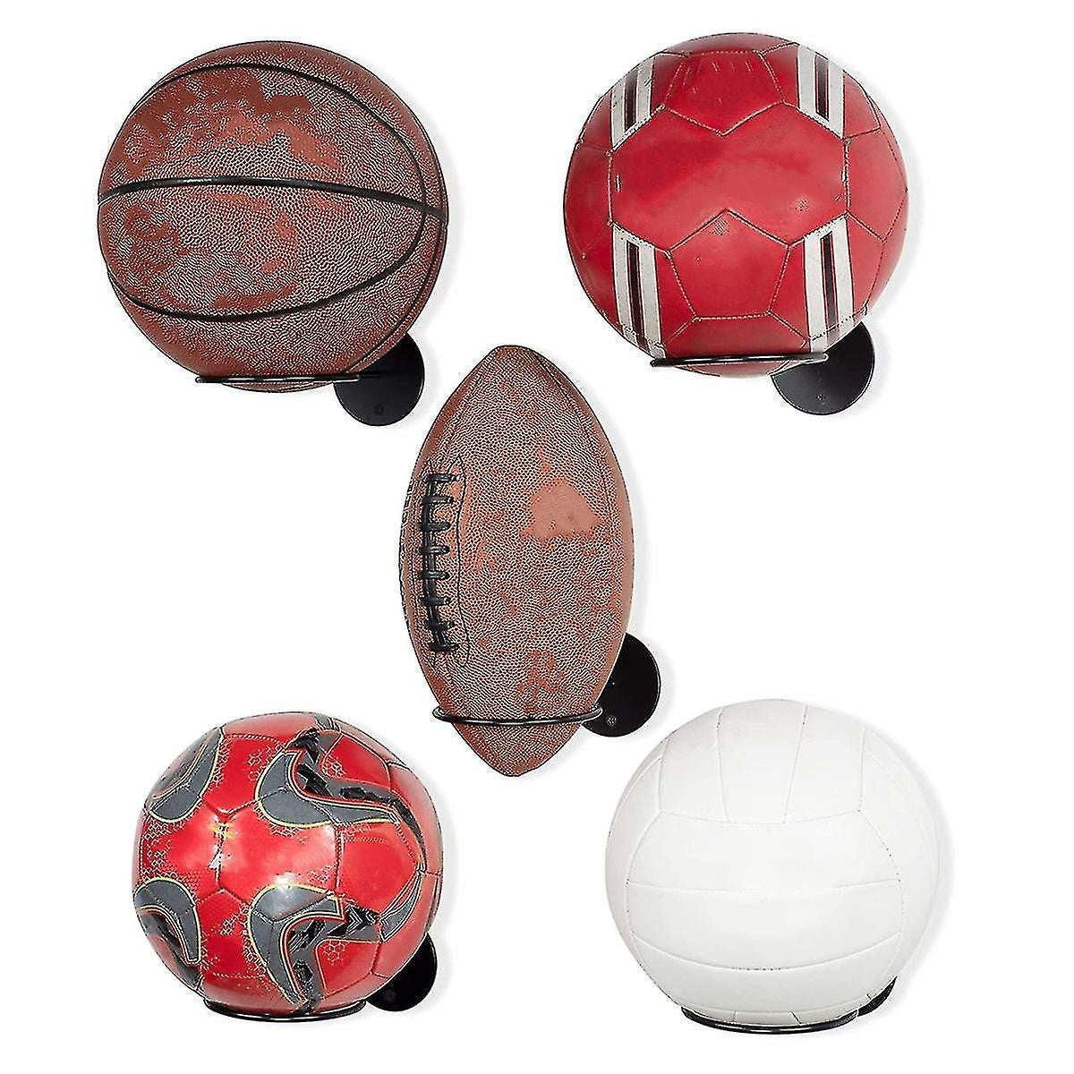 3pcs Wall Mounted Ball Rack Iron Basketball Storage Display Holder Football Rugby Hanging Rack Space Saving - Perfect Black 3pc