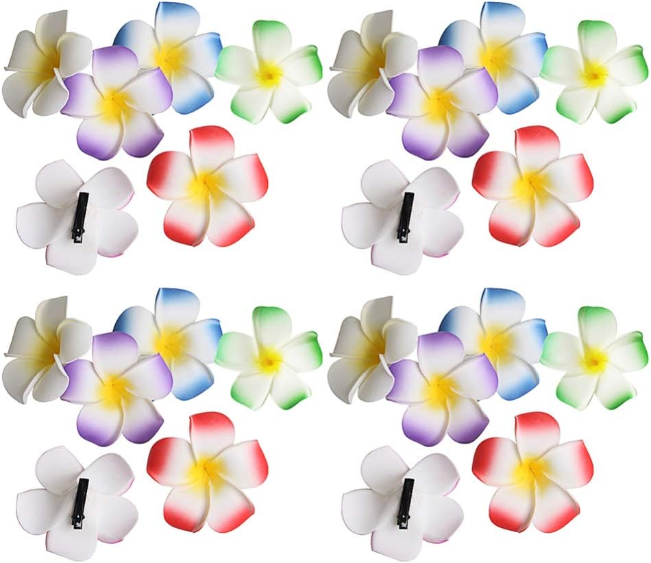 24pcs Flower Hair Clips, Hawaiian Plumeria Flowers, Plumeria Hibiscus Barrettes, Wedding Party, Beach Hair Clips for Women and Girls