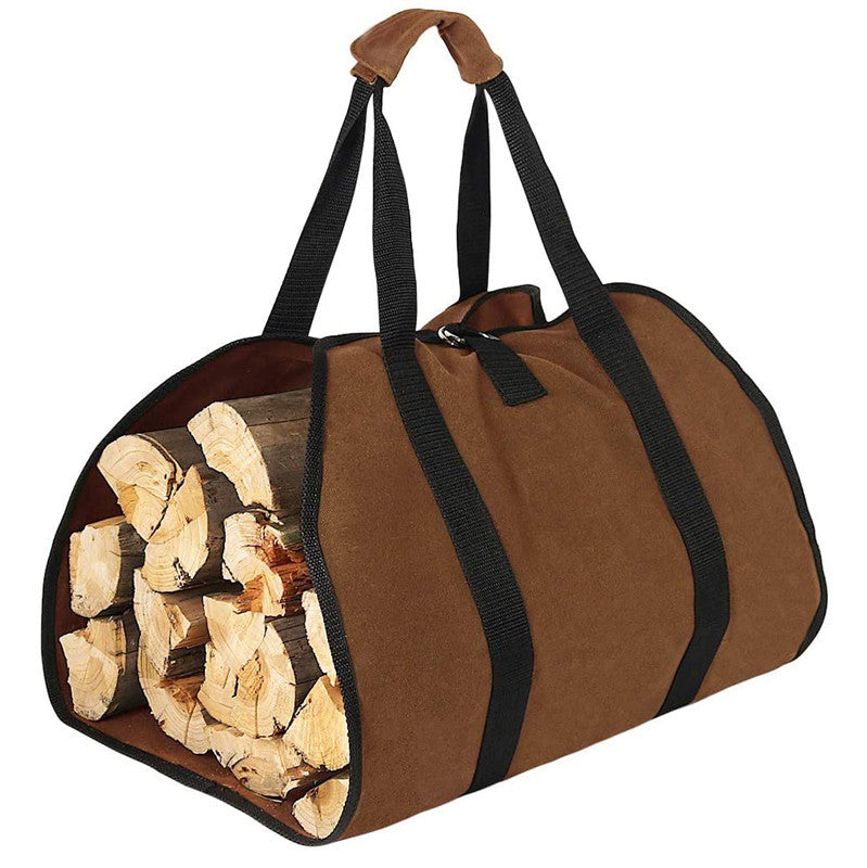 Canvas Firewood Basket Bag Water-Resistant Foldable for Wood-Burning Stoves Camping Accessories