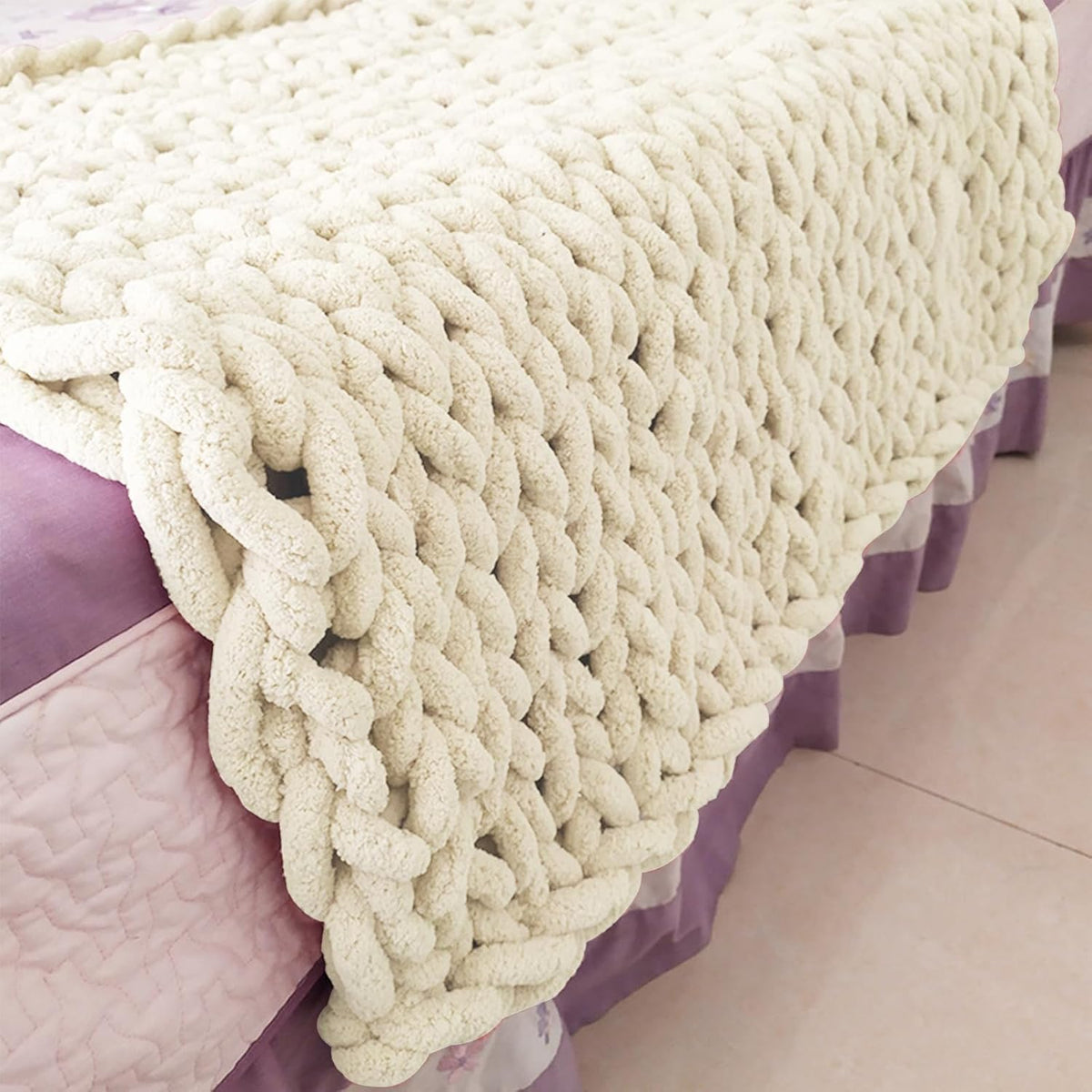 Chunky Chenille Fur Yarn Soft Wool Knitting Yarn 500g (250gx2) approx 54m Compatible with Crochet for Blankets Scarfs Hats Beige