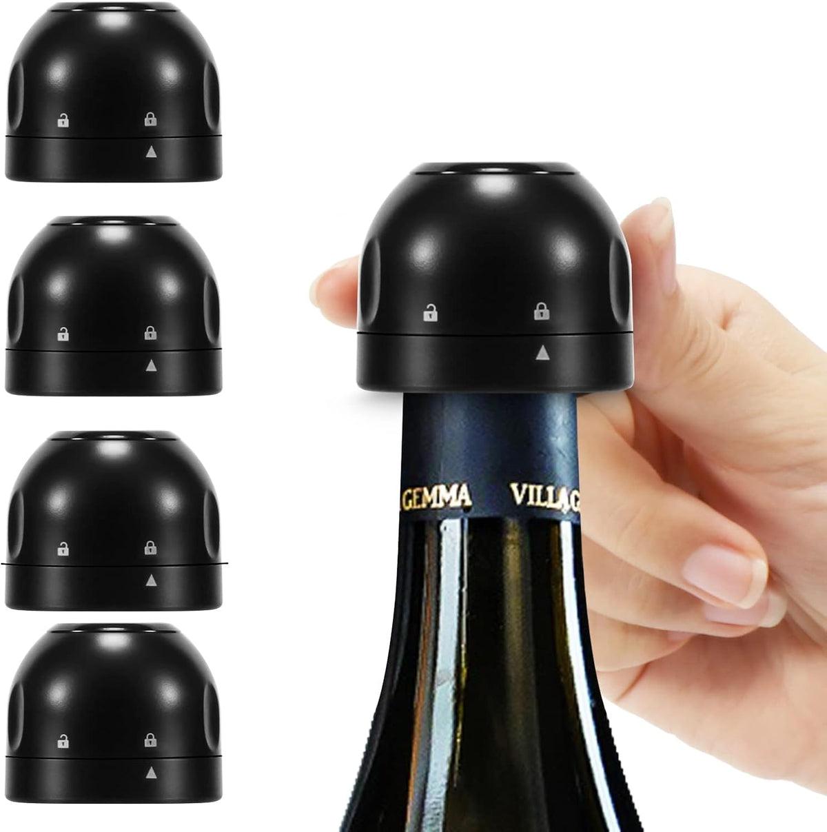 Reusable Silicone Wine Stopper 4-Pack Universal Leak-Proof Sealed Champagne Bottle