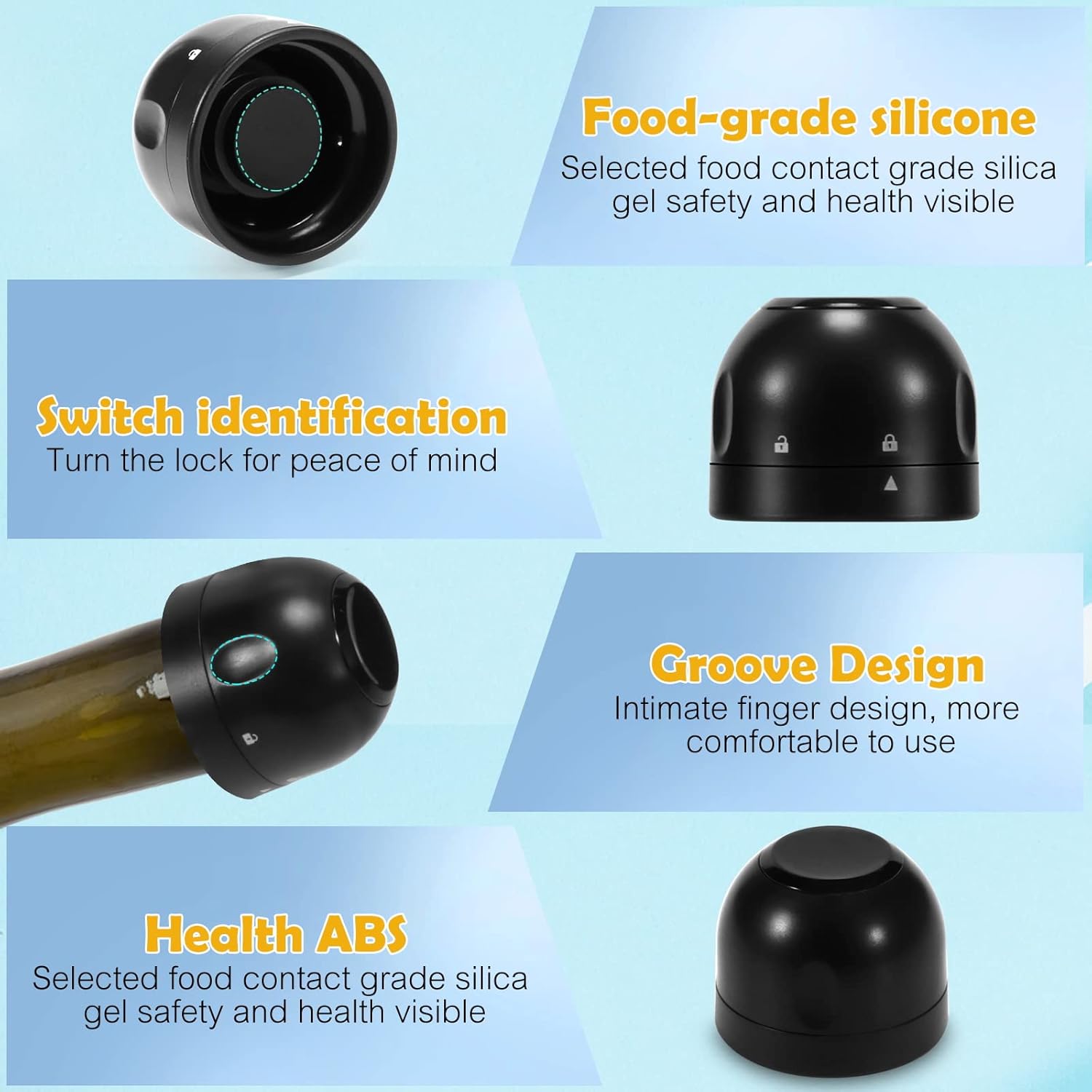 Reusable Silicone Wine Stopper 4-Pack Universal Leak-Proof Sealed Champagne Bottle