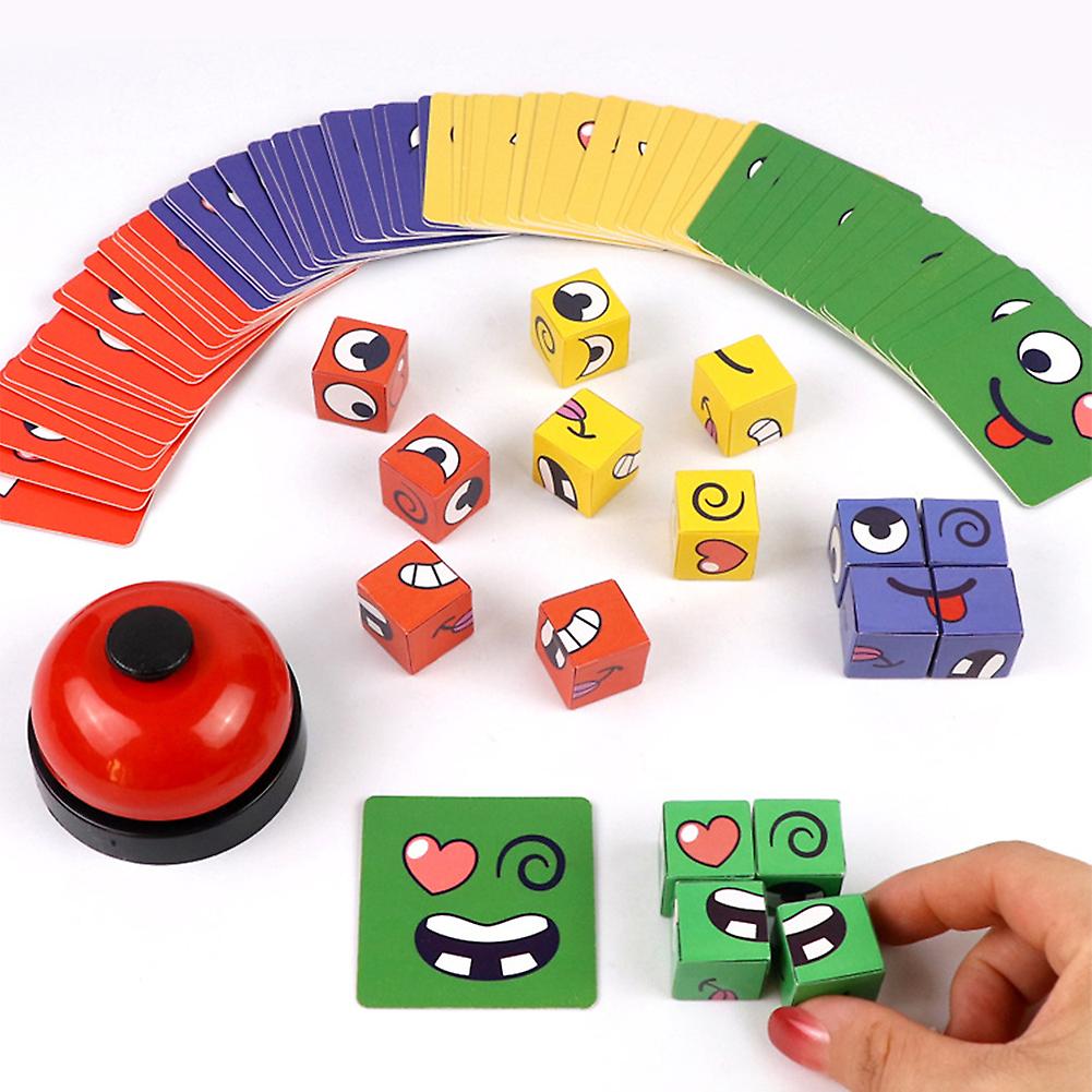 Logical Thinking Training Toy, Expression Puzzle Face Changing Building Blocks Matching Game with Bell