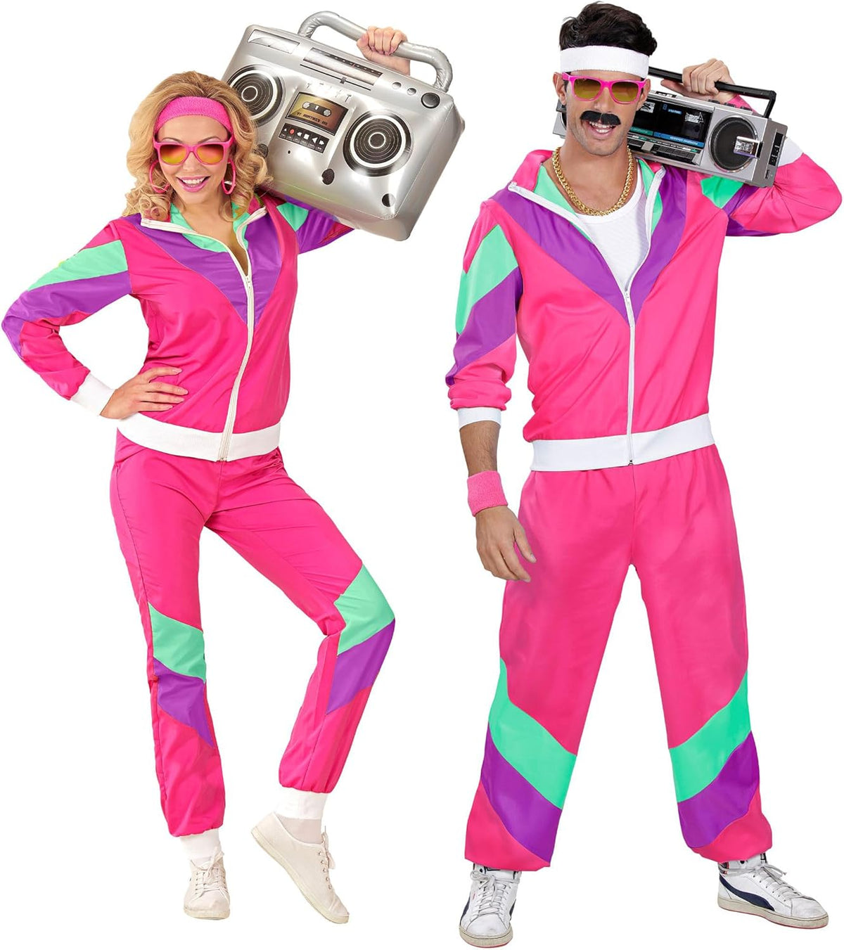 Widmann - Costume Jogging Pants Pink 80s Outfit Jogging Suit Carnival Costume, Multicolored L