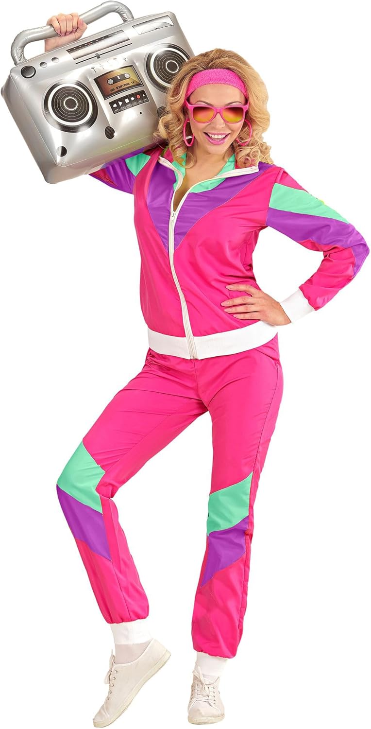 Widmann - Costume Jogging Pants Pink 80s Outfit Jogging Suit Carnival Costume, Multicolored L