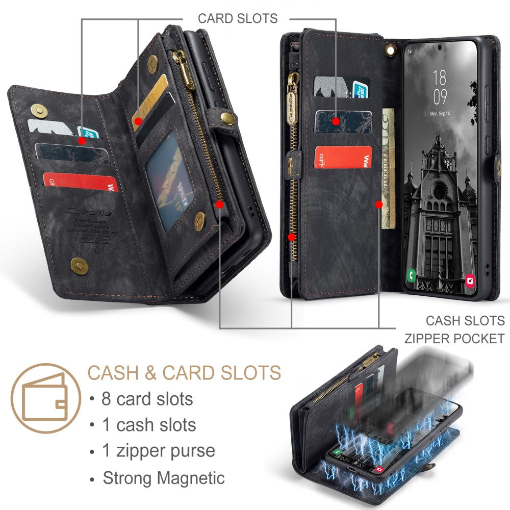 Galaxy S25 Wallet Case with Multi-Slot 2-in-1 Design Black Slim Protective Cover with Card Holder for Compatible with Samsung S25