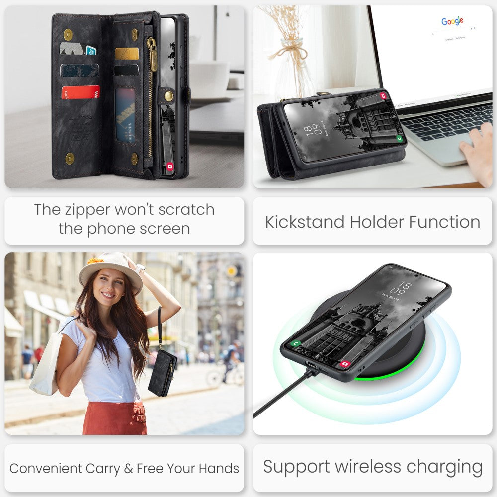 Galaxy S25 Wallet Case with Multi-Slot 2-in-1 Design Black Slim Protective Cover with Card Holder for Compatible with Samsung S25