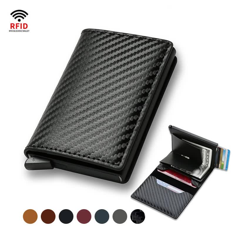 Carbon Fiber Wallet Men RFID Black Trifold Leather Slim Mini Small Money Card Holder