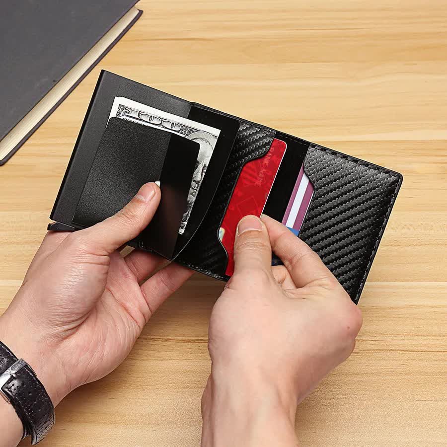 Carbon Fiber Wallet Men RFID Black Trifold Leather Slim Mini Small Money Card Holder