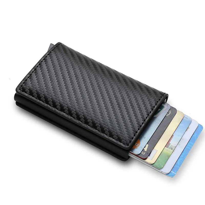 Carbon Fiber Wallet Men RFID Black Trifold Leather Slim Mini Small Money Card Holder