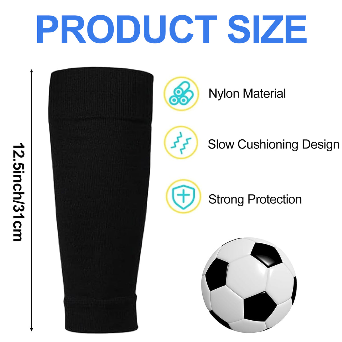 Football Socks with Shin Guards 2 Pairs Black for Children's Football Matches