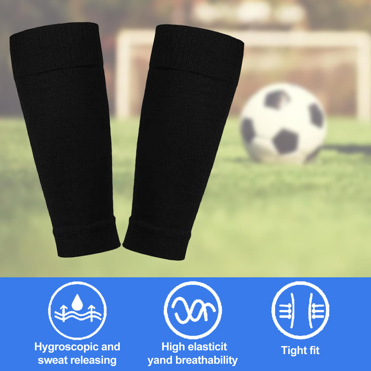 Football Socks with Shin Guards 2 Pairs Black for Children's Football Matches