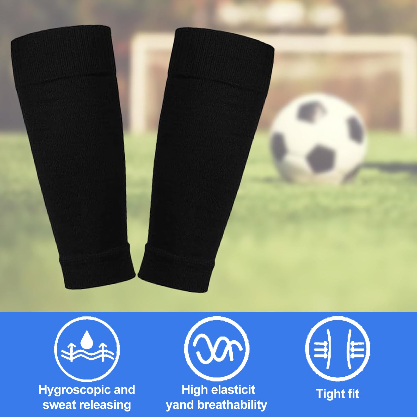 Football Socks with Shin Guards 2 Pairs Black for Children's Football Matches