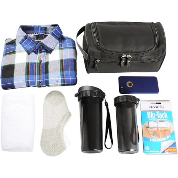 Men's Small Travel Toiletry Bag Black for Shaving Shower Hygiene Items