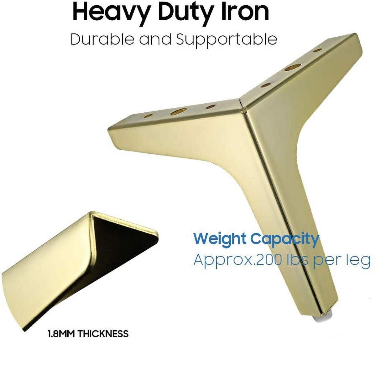 Metal Furniture Legs 4-Pack Black 10 cm Gold for Sofa Cabinet Couch Ottoman Table 90 kg Load Capacity