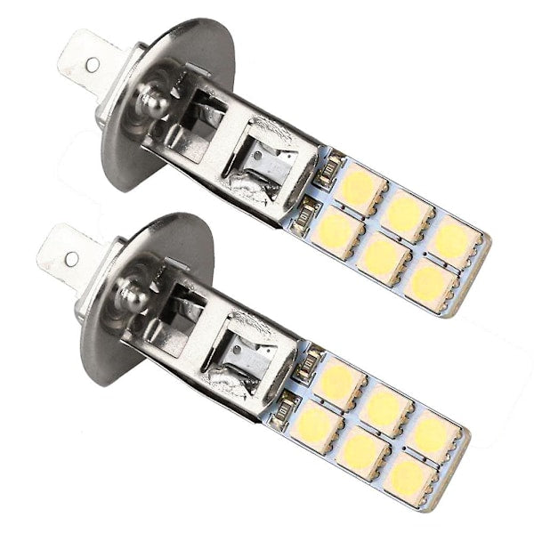 2 pcs H1 LED Headlight Bulbs Kit 6000K Super White 55W Fog Light with 12 SMD 5050 Chips
