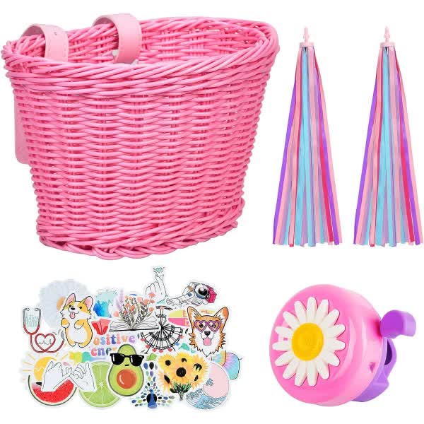 Pink Purple Children's Bicycle Basket with Adjustable Front Straps