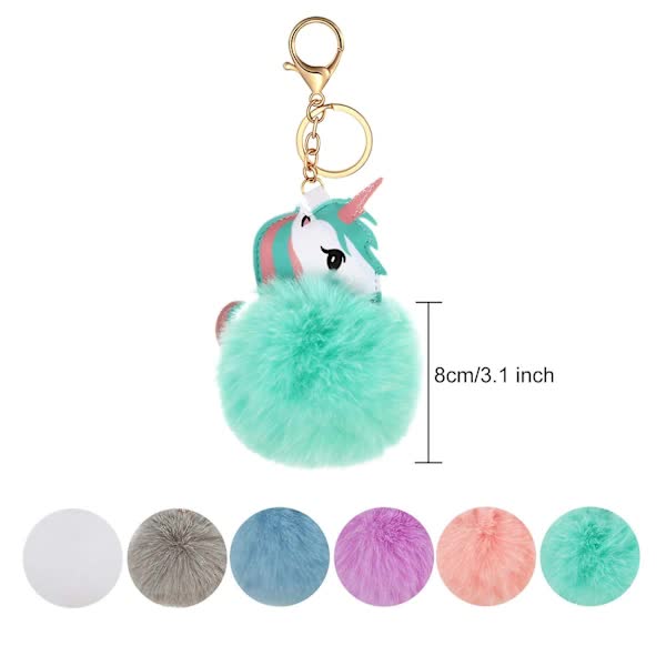 6-Pack Cute Animal Pom Pom Keychain, Faux Plush Fluffy Keychains For Girls