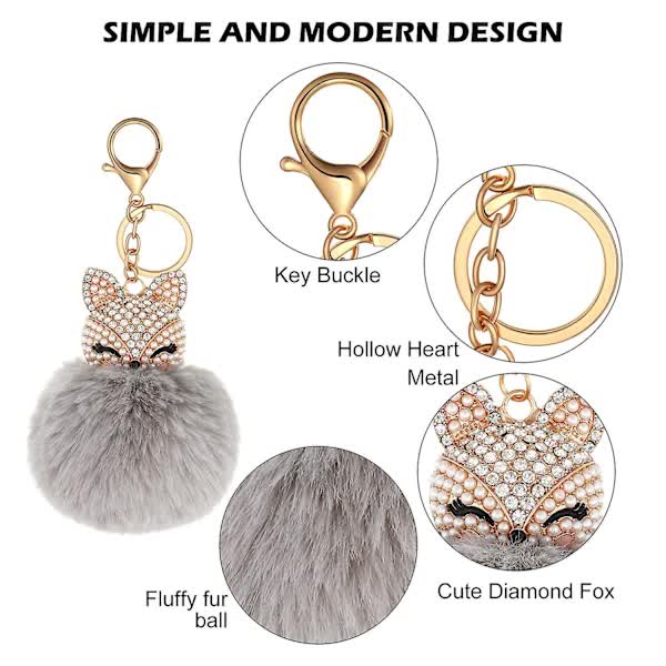 6-Pack Cute Animal Pom Pom Keychain, Faux Plush Fluffy Keychains For Girls