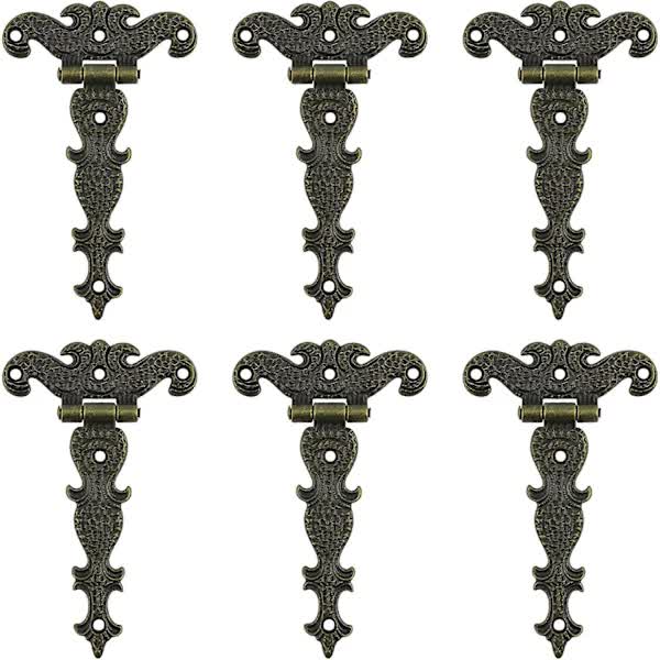 Antique Hinges Bronze Decorative Retro Carved Cabinet Hinges For Doors Cupboard Jewelry Box 6 pcs
