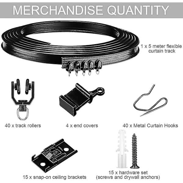 Black Bendable Ceiling Curtain Track 5 Meter Flexible Compatible with Curtains