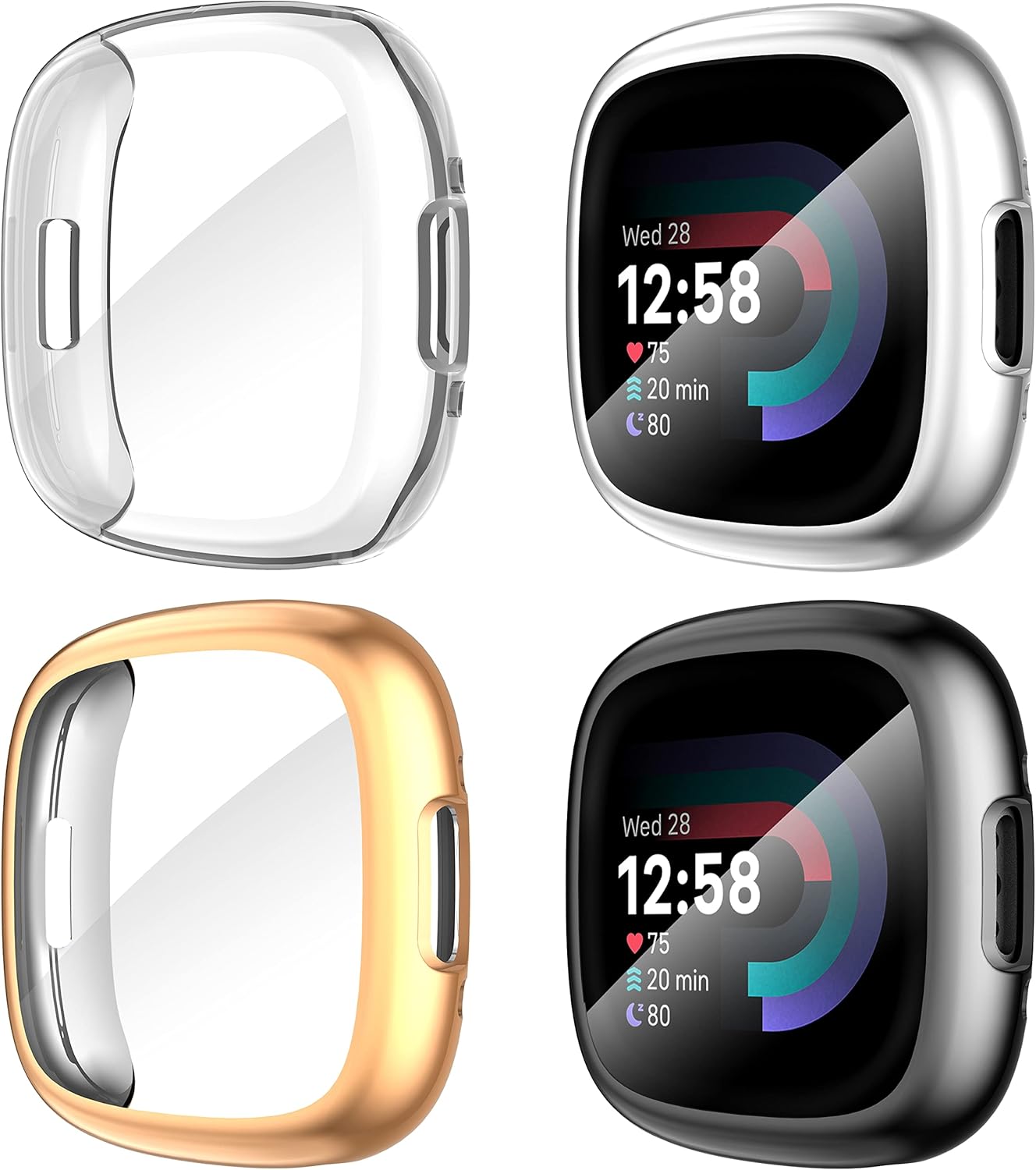 Fitbit Versa 4 Sense 2 Screen Protector Case 4-Pack Shockproof Soft TPU Full Protection