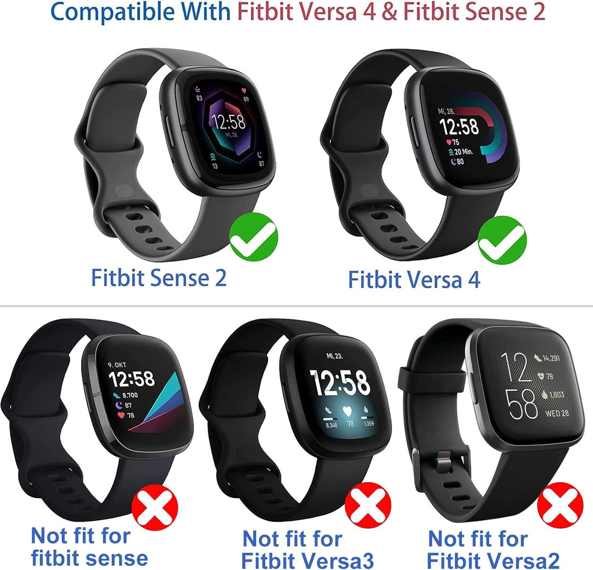 Fitbit Versa 4 Sense 2 Screen Protector Case 4-Pack Shockproof Soft TPU Full Protection