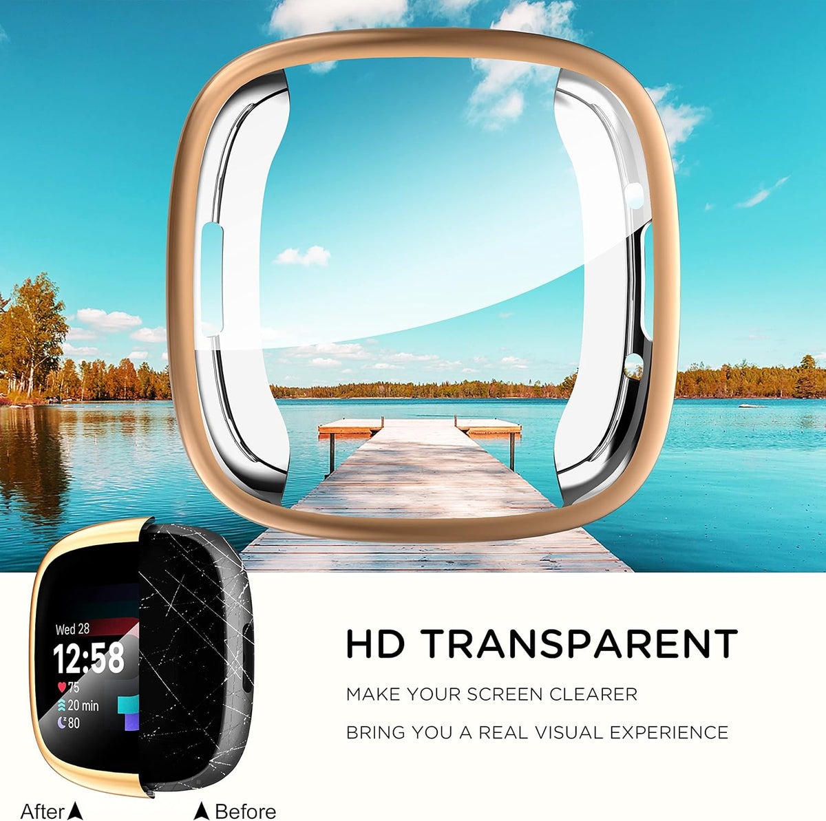 Fitbit Versa 4 Sense 2 Screen Protector Case 4-Pack Shockproof Soft TPU Full Protection